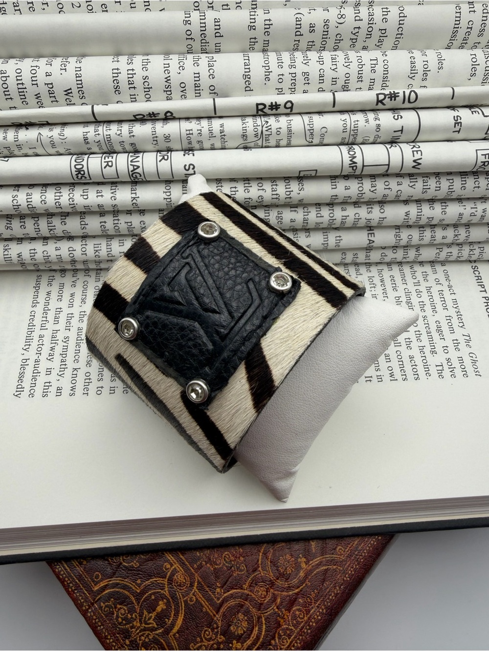 Up cycled Black and White Zebra Print Cuff Bracelet